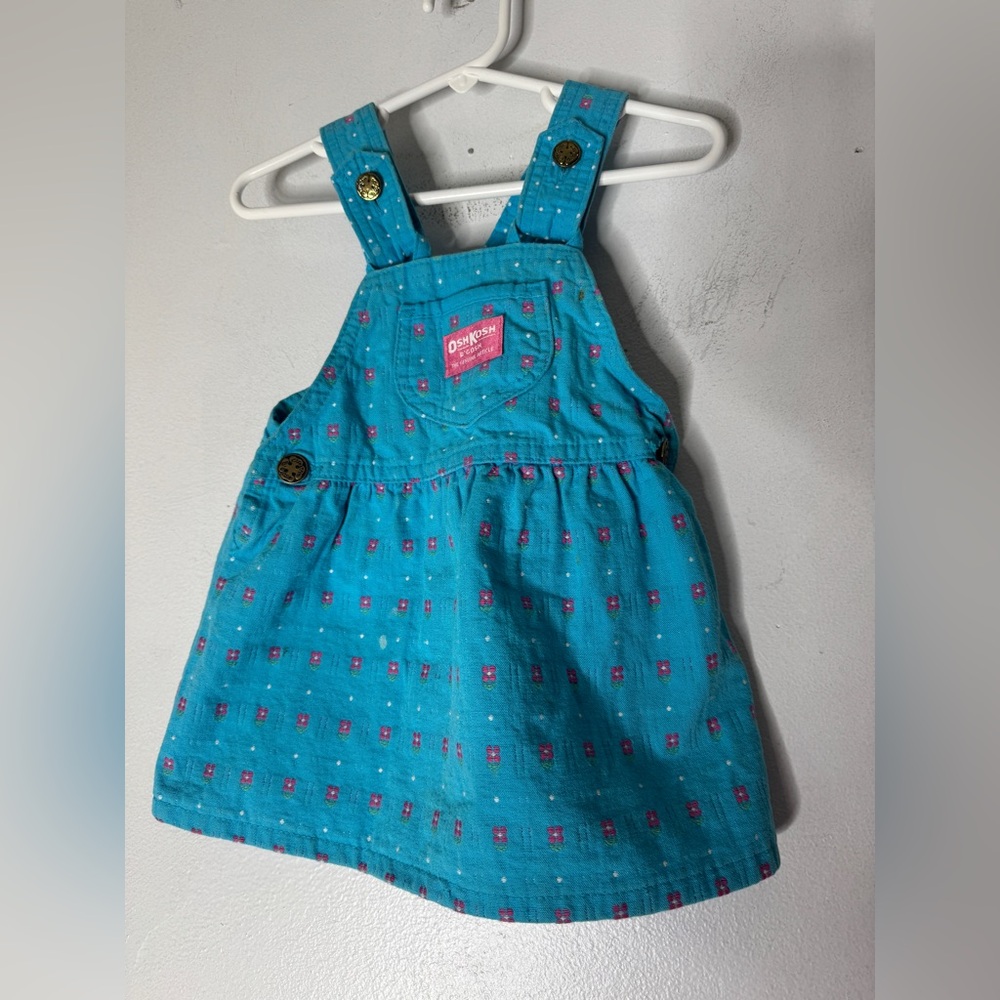 vintage oshkosh Overall Dress 18 Months Blue Floral‎ Print